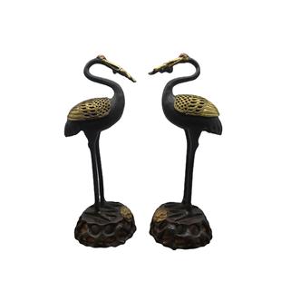 仿古做旧 鎏金铜仙鹤香炉摆件 铜器 工艺品礼品 家居摆件