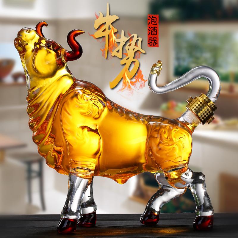 十二生肖玻璃工艺白红酒瓶人参葡萄酒鹿茸透明泡酒瓶低头牛抬头