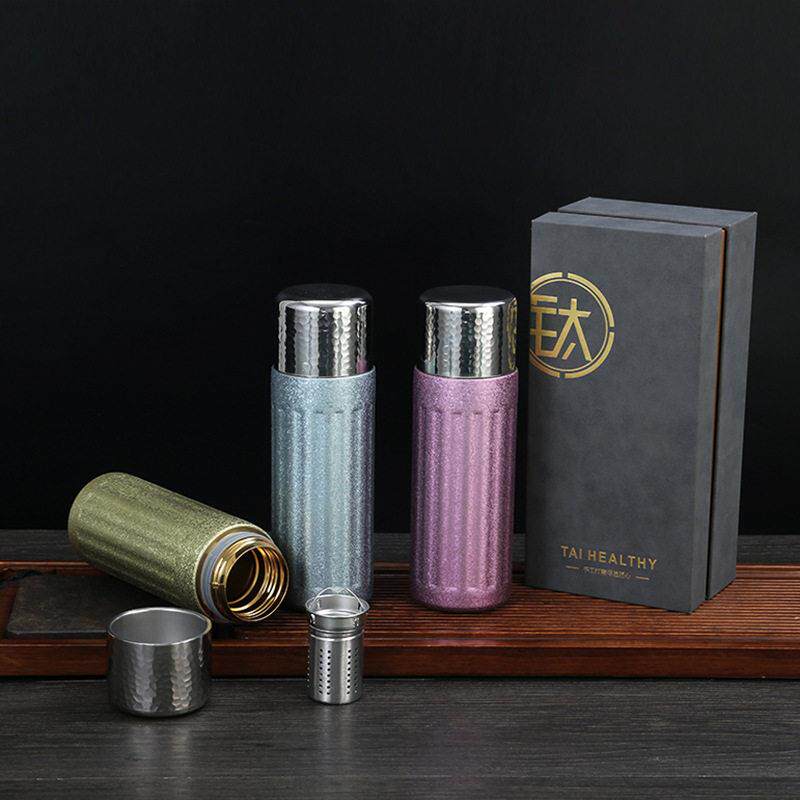 新款纯钛保温杯便携式大容量钛杯冰花士水杯商务泡茶杯商务礼品