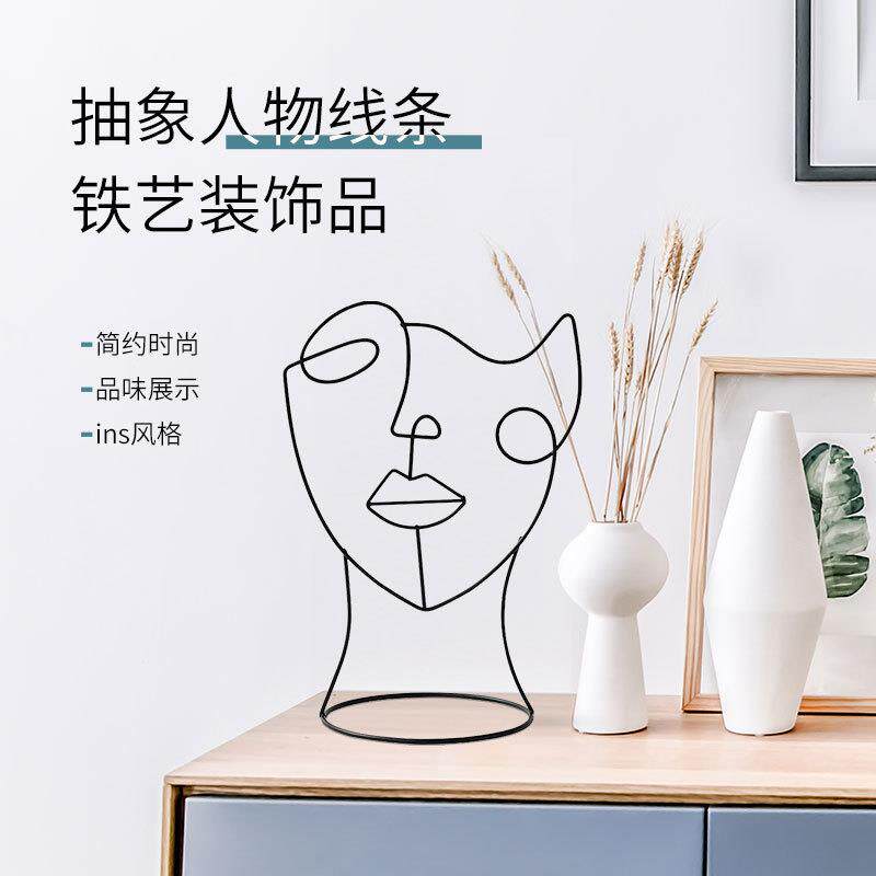 北欧复古桌面抽象铁艺人脸金属个性人物抽象拍照装饰摆件