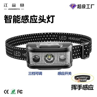 长续航充电感应头灯夜钓鱼灯 户外防水led灯具强光超亮头戴式