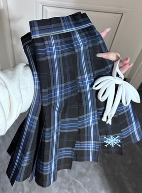 【凛冬雪】梦屿春樱jk原创正版格裙蓝黑色雪花刺绣秋冬学院风校供