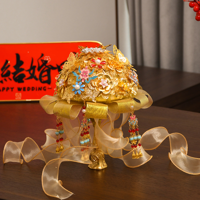 中式黄金色新娘手捧花手工成品