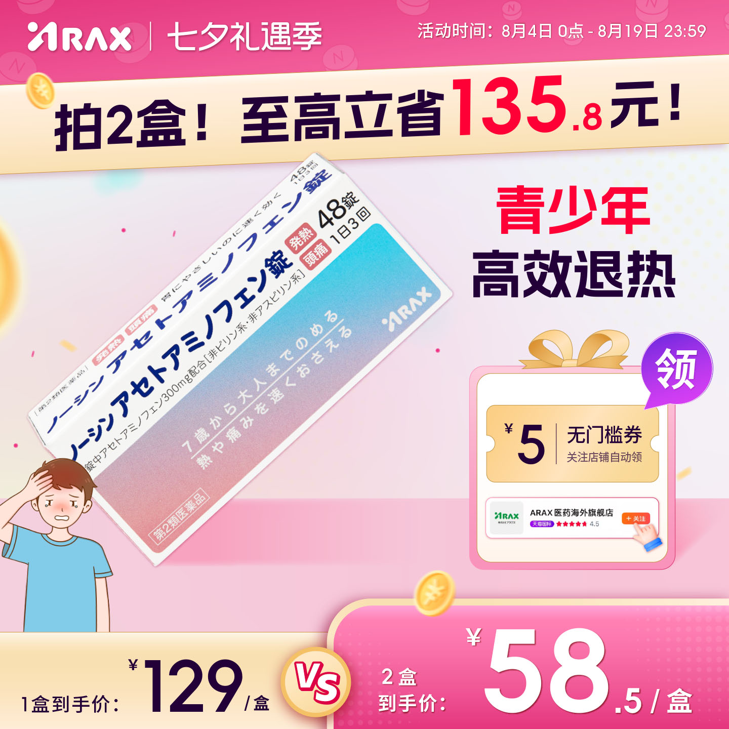 日本进口ARAX对乙酰氨基酚止痛药关节痛发烧头痛肌肉痛生理痛