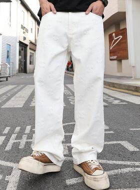 轻奢小众工艺安可拉复古潮牌秋冬原创牛仔裤OMTL炸街裤子男满印