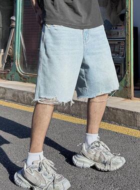 美式复古炸街巴黎风轻奢米希尔牛仔短裤自主高街潮牌五分裤