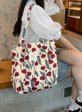 26101 新款托特包大容量洋气碎花帆布单肩包手提女学生购物袋
