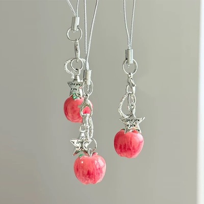 可爱仿真立体苹果星星挂件手机链钥匙扣装饰包包耳机包dcd钥匙扣