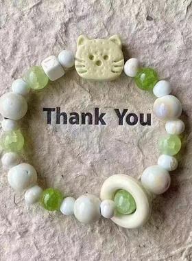 森系饼干猫咪kitty猫手链搭配简单景德镇学生情侣闺蜜平价首饰