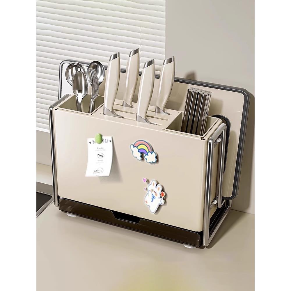 厨房不锈钢刀架置物架多功能壁挂式菜刀筷子砧板架一体刀座收纳架