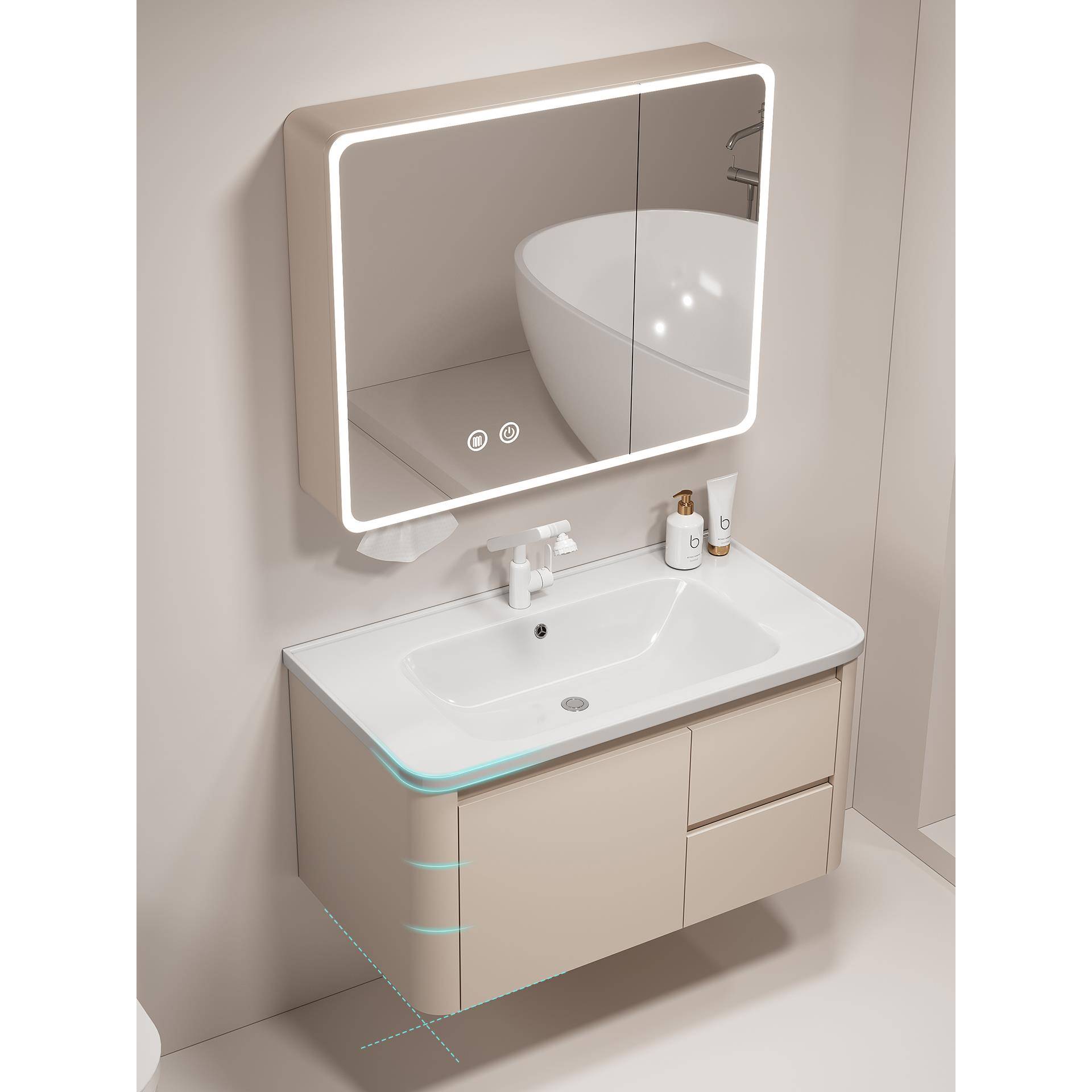 蜂窝铝浴室柜组合大圆弧陶瓷一体洗手盆卫生间太空铝洗脸盆洗漱台