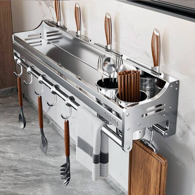 304不锈钢厨房调料置物架壁挂式免打孔刀架油盐酱醋调味品收纳架