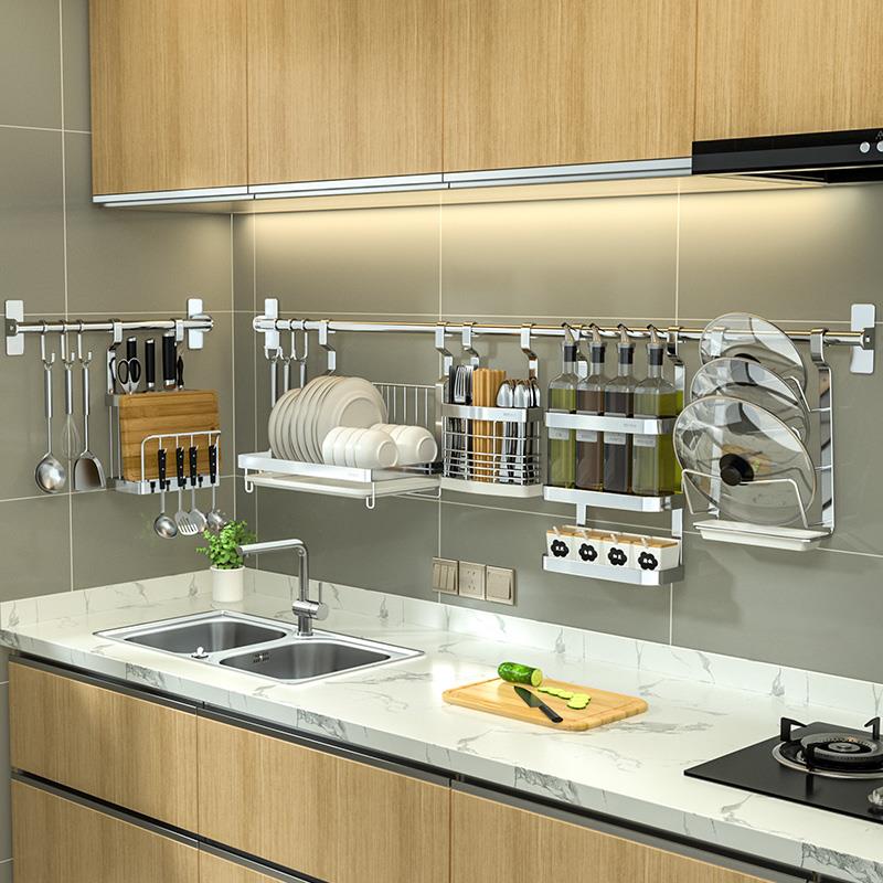 304不锈钢厨房置物架壁挂免打孔挂件刀架墙上挂架调料收纳架加厚