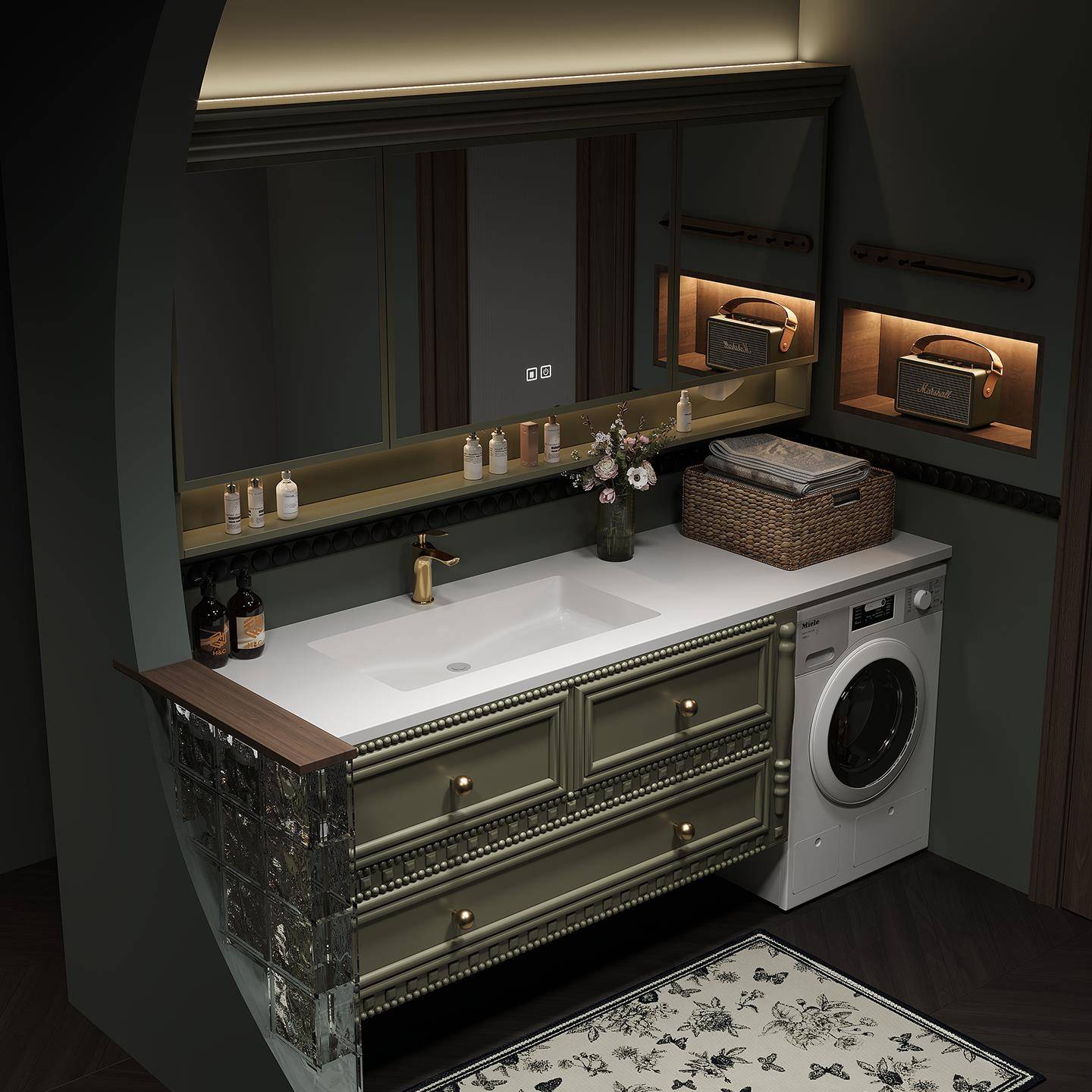 法式复古阳台洗衣机一体盆浴室柜组合定制卫生间洗手洗脸盆洗漱台