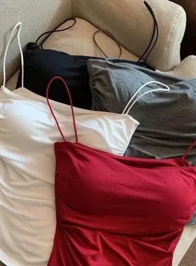 夏季简单百搭 纯色百搭经典外穿吊带背心带胸垫美背性感上衣女