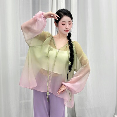 古典舞蹈服装上衣渐变飘逸纱衣