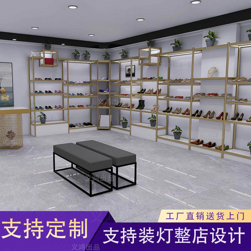 鞋店鞋架店面展示架童鞋鞋架服装店鞋柜鞋货架箱包带灯展架中岛架
