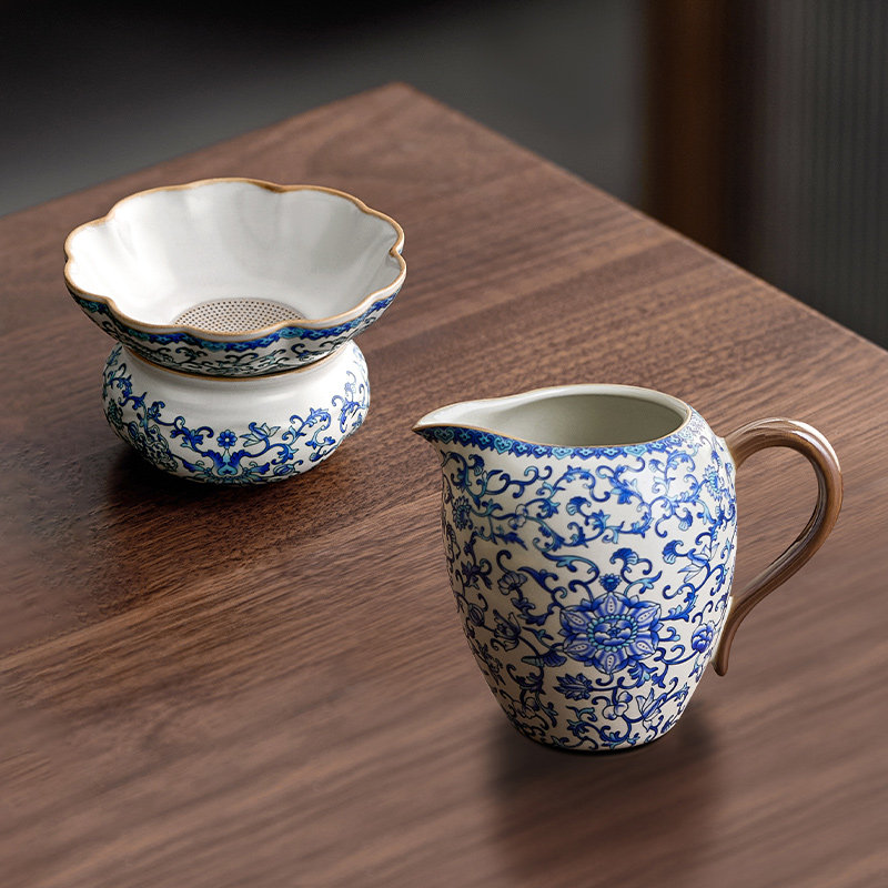 公道杯2026新款文白青花公道杯茶漏一体分茶器陶瓷茶滤网茶海匀杯图片