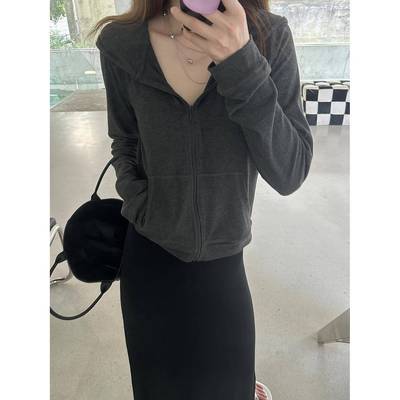 复古回流 超软糯连帽外套 初秋女装独特外套休闲上衣修身上衣纯欲