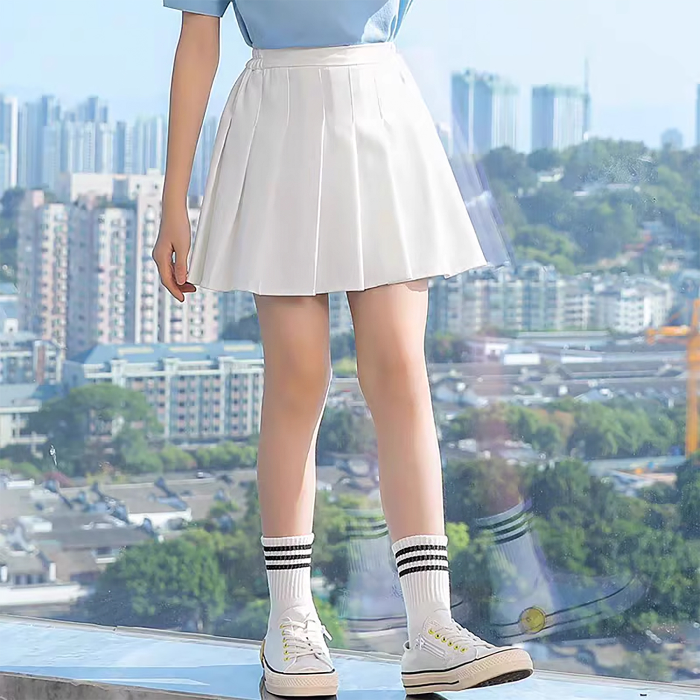 女童半身短裙透气运动休闲百褶裙