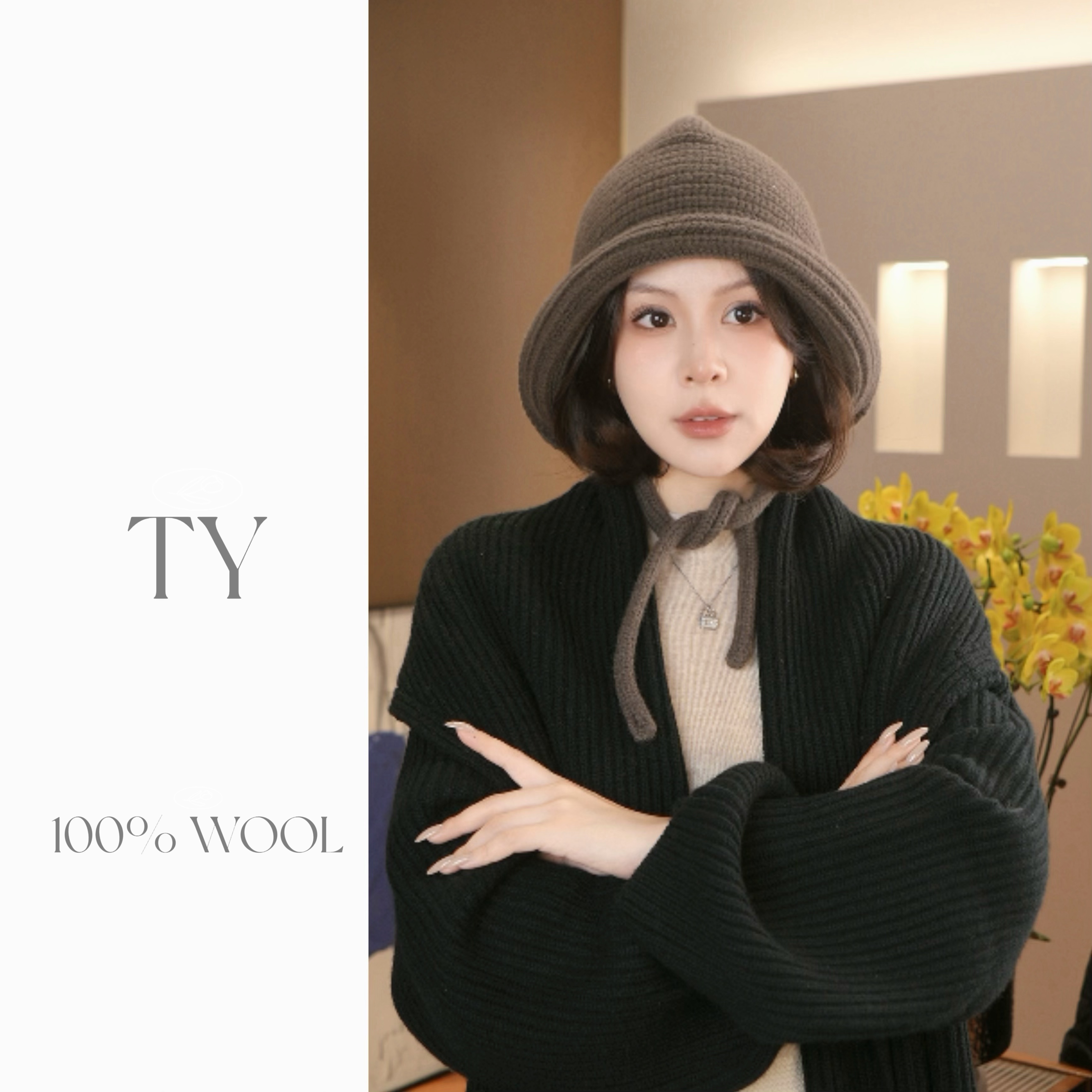 太一  “温暖过冬” 全羊毛卷边针织帽女秋冬护耳保暖时尚