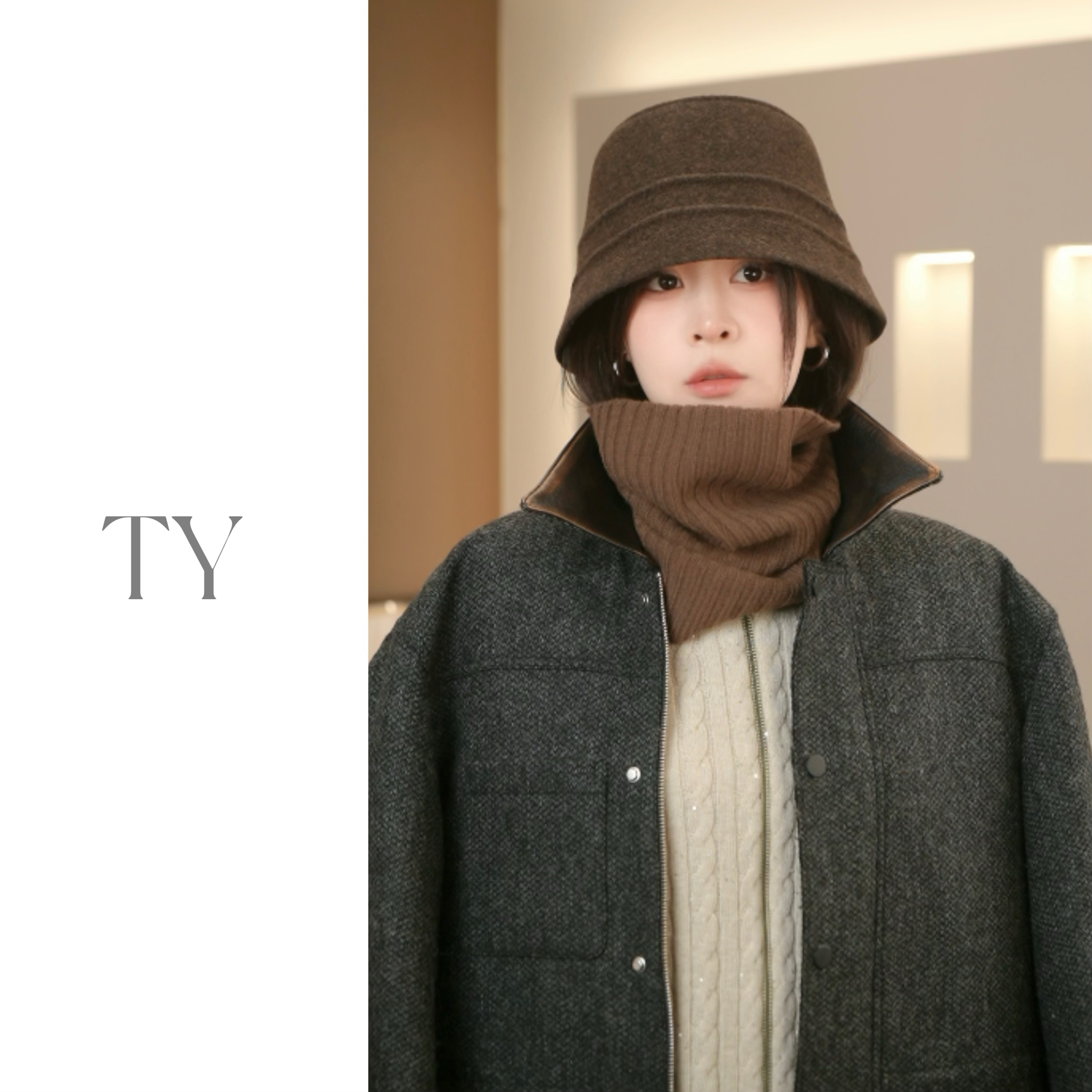 太一“法式优雅”英伦复古定型羊毛个性平顶盆帽水桶帽渔夫帽