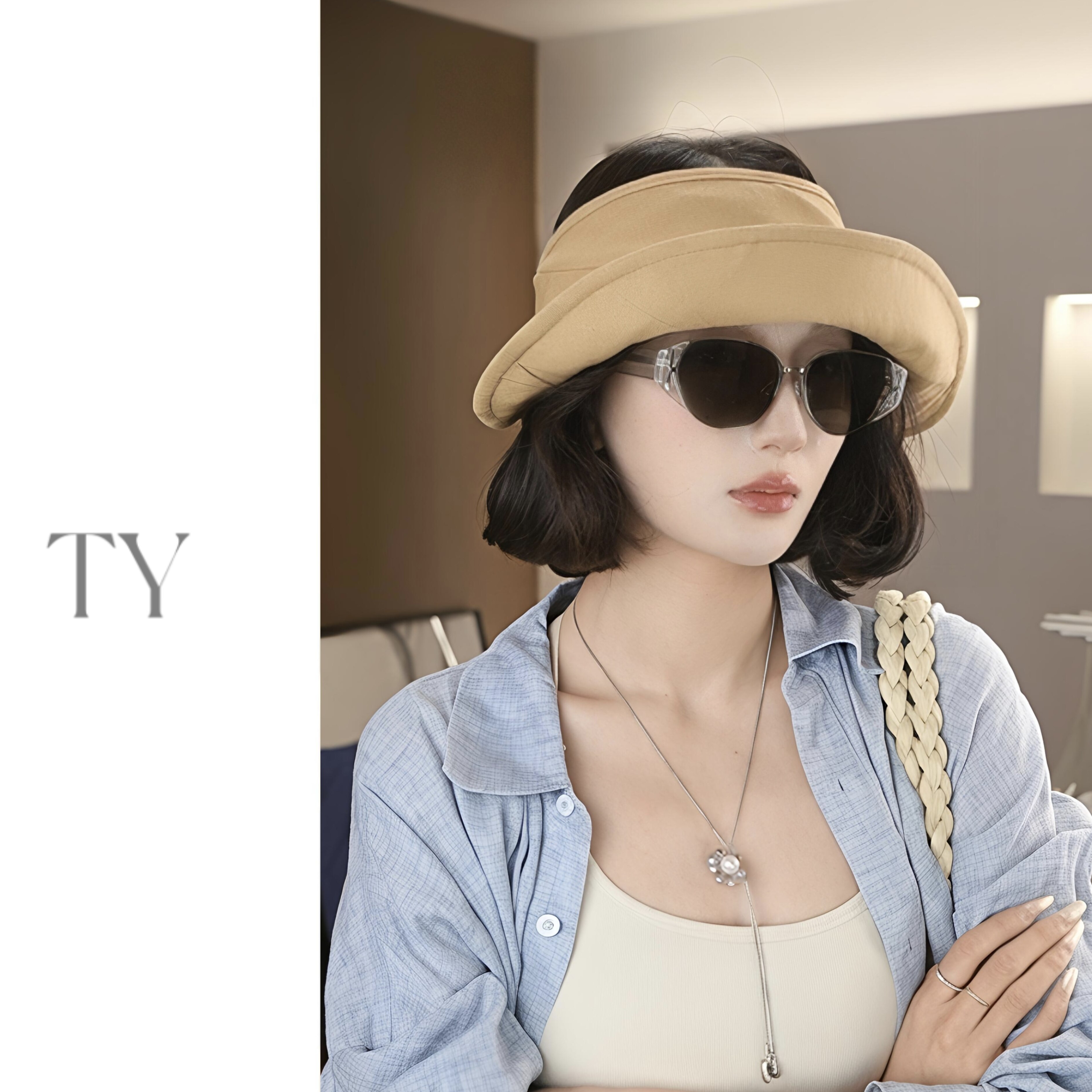 太一"夏日倾情"设计款亚麻遮脸可折叠加宽帽檐女防晒帽空顶帽