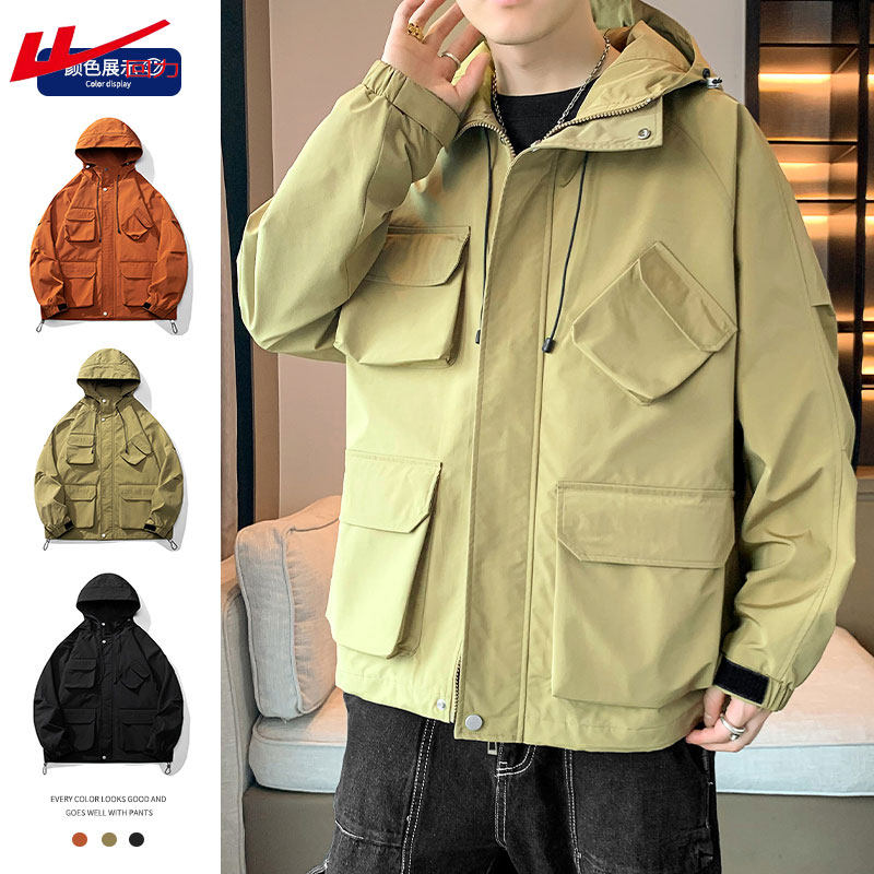 回力宽松多口袋工装风连帽夹克男春秋机能风外套百搭-可团购定制,男装,夹克,淘宝优惠券,粉丝福利购,淘宝优惠卷