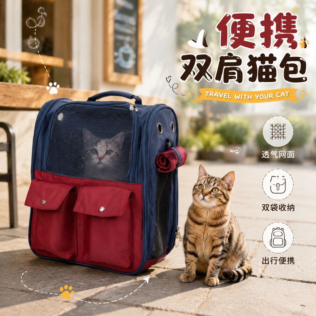 外出便携猫包双肩猫背包猫咪宠物包大容量太空舱帆布手提包