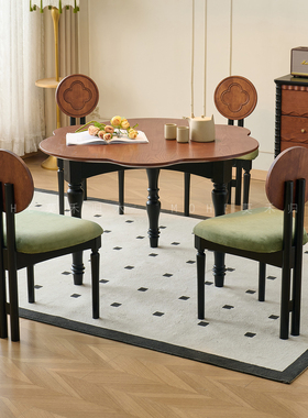 法式中古白蜡木实木餐桌椅组合家用小户型复古南洋风四叶草饭桌子