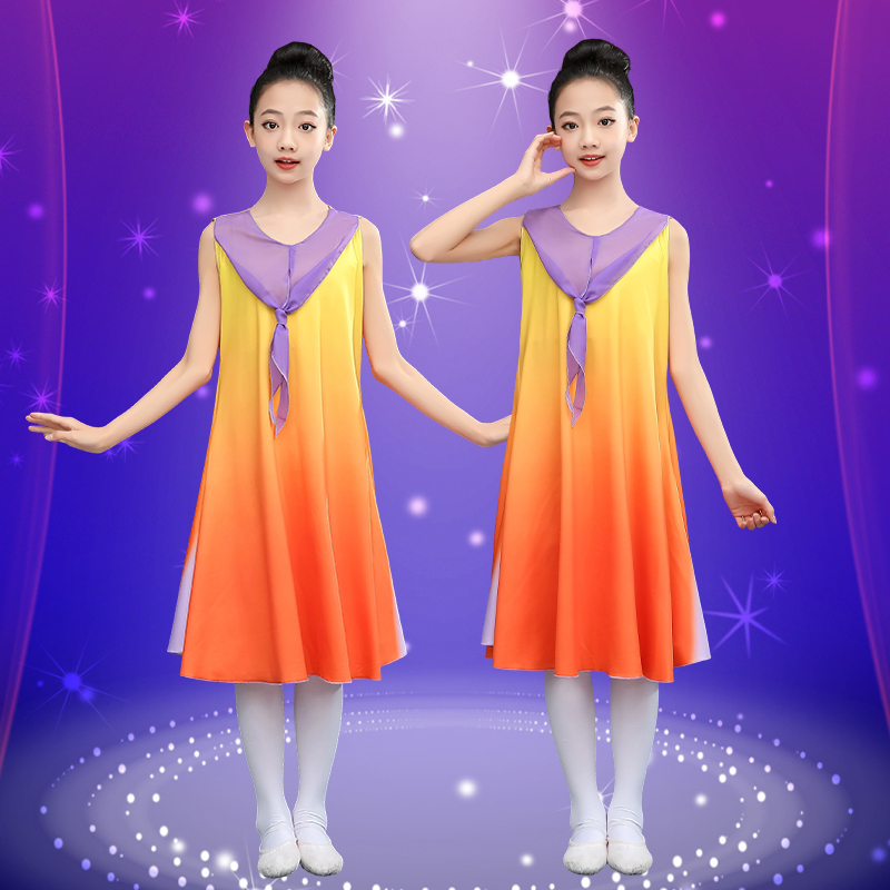 新款中国风桃李杯沐光而行舞蹈演出服中小学生运动会儿童合唱服裙