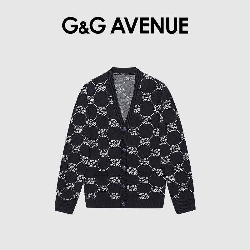 法国G＆G AVENUE新款潮牌开衫提花毛衣长袖针织衫男女款老花外套