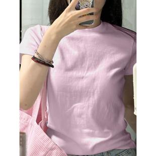 爆款 短袖 2025新款 纯色短款 清纯系上衣潮 t恤女夏季 纯棉打底衫