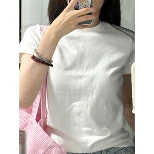 复古修身 2025新款 美式 正肩小个子纯棉圆领短袖 显瘦上衣 t恤女夏季