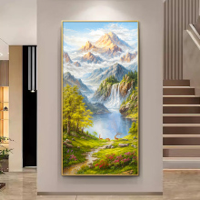 入户山水画玄关装饰画正对门走廊过道挂画轻奢高级感新款油画竖版