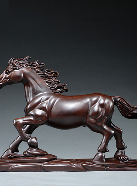 黑檀木雕刻马摆件马到成功红木工艺品家居饰品办公室木马摆设送礼