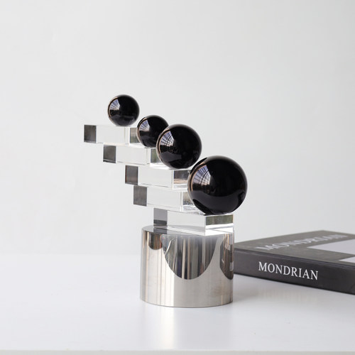 现代简约水晶球阶梯抽象摆件样板房客厅书房玄关茶几桌面软装饰品