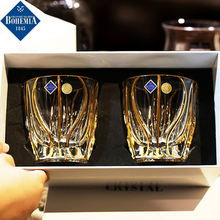 捷克进口BOHEMIA水晶玻璃描金威士忌洋酒杯子烈酒杯酒具礼盒套装