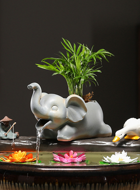 可爱大象青蛙流水陶瓷配件造景古法养鱼缸循环水配件过滤材料容器