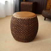 藤编庭院坐凳阳台中式 凳茶几矮凳 实木小圆凳手编客厅沙发坐墩换鞋