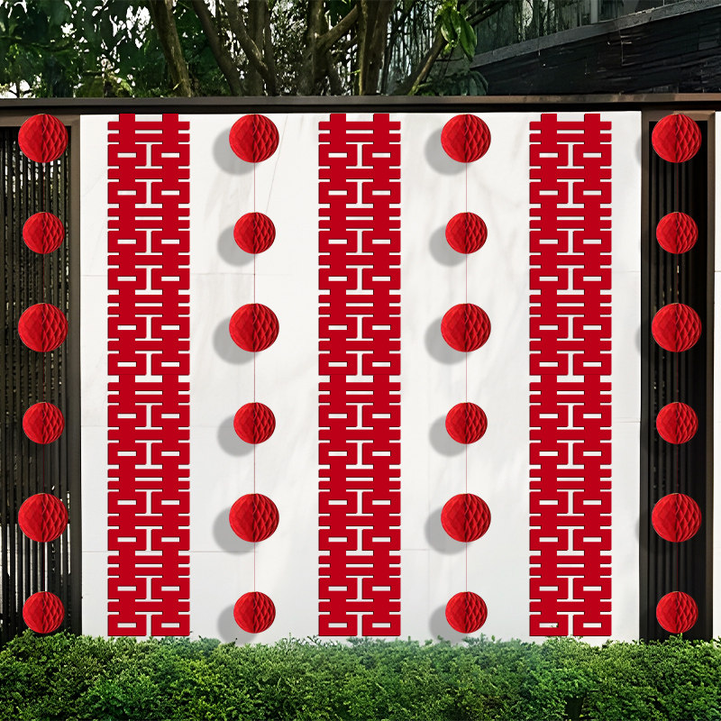 长条喜字串室外灯笼背景墙面装饰条幅婚礼挂饰农村庭院子婚庆用品