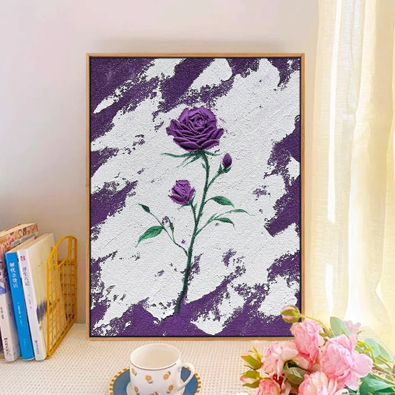 玫瑰花肌理石英砂画手工diy数字油画材料全套填色装饰画客厅挂画图片