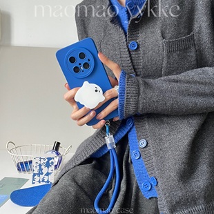 猫猫耶耶壳壳 克莱因蓝白高级感配色可爱小鬼支架挂绳适用iPhone17华为mate70pro小米15vivo三星手机壳软硅胶