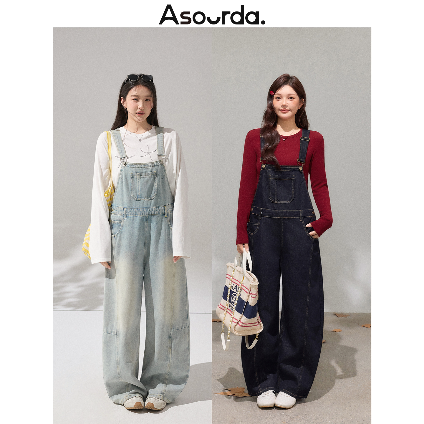 一口苏达张胖胖【塞拉背带裤】薄款休闲时尚宽松遮胯弯刀牛仔裤女