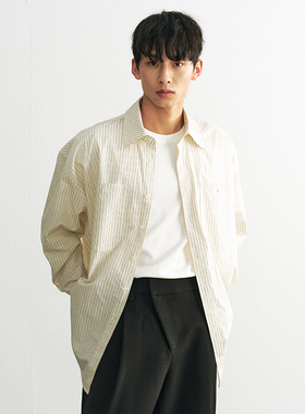 Azure lisseur 竖条纹简约宽松百搭纯棉衬衣白色衬衫外套cleanfit