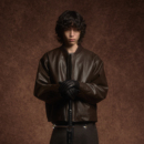 AzureLisseur未蓝 兔绒内里棕色皮衣秋冬夹克外套复古Bomber 马鞍