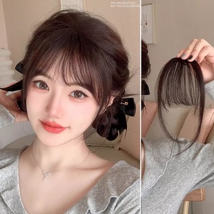 空气刘海假发女自然前额头顶遮白发补发片真发全真人发鬓角假刘海