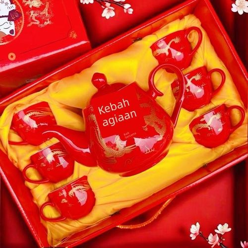 结婚庆改口敬茶杯中式订婚用品红色新娘陪嫁托盘茶壶茶具套装礼盒