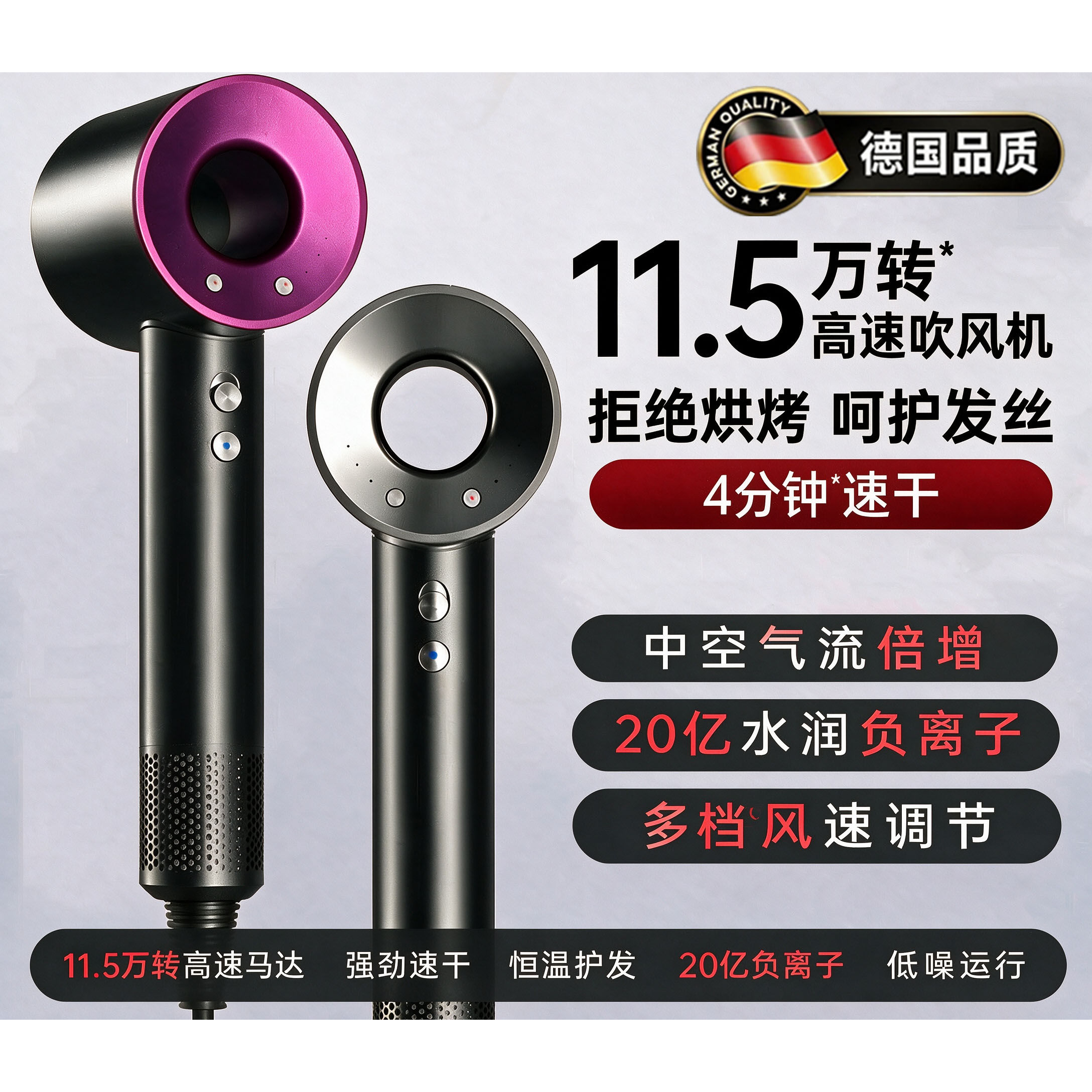 德国高速电吹风机家用负离子护发静音速干理发店专用大功率吹风筒