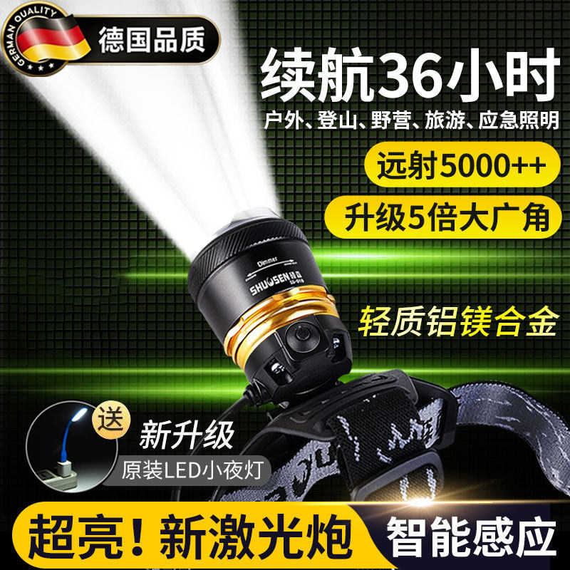 德国超亮充电式头戴手电筒登山夜钓钓鱼照明野外强光户外专用头灯